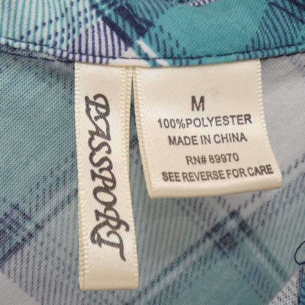 Passport Teal Plaid Sleeveless Button Up Collared Shirt Western Coastal Medium - Picture 6 of 6